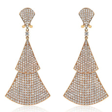 ESTATE LARGE 6.09CT DIAMOND 18KT ROSE GOLD 3D TRIANGULAR PAVE HANGING EARRINGS
