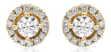 ESTATE .61CT DIAMOND 14KT YELLOW GOLD 3D SOLITAIRE ROUND HALO STUD EARRINGS