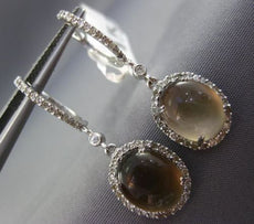 ESTATE 5.91CT DIAMOND & AAA SMOKY TOPAZ 14K WHITE GOLD 3D HALO HANGING EARRINGS