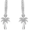 ESTATE .02CT DIAMOND 14KT WHITE GOLD 3D PALMTREE FUN HANGING EARRINGS