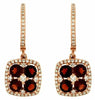 1.98CT DIAMOND & AAA GARNET 14K ROSE GOLD CLUSTER SQUARE HALO HANGING EARRINGS