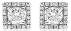 1.06CT DIAMOND 14KT WHITE GOLD SOLITAIRE ROUND SQUARE HALO CLASSIC STUD EARRINGS