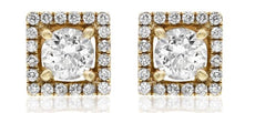 1.0CT DIAMOND 14KT YELLOW GOLD SOLITAIRE ROUND SQUARE HALO CLASSIC STUD EARRINGS