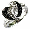 .39CT WHITE & BLACK DIAMOND 14KT WHITE GOLD 3D DOUBLE HEART LOVE KNOT FUN RING