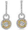 1.82CT WHITE & FANCY YELLOW DIAMOND 18KT 2 TONE GOLD LOVE KNOT HANGING EARRINGS