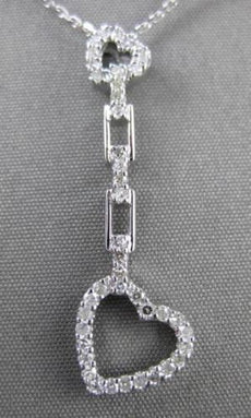 ESTATE .22CT DIAMOND 14KT WHITE GOLD DOUBLE HEART FLOATING HANGING PENDANT CHAIN