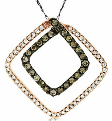 .50CT WHITE & CHOCOLATE FANCY DIAMOND 14KT ROSE GOLD DOUBLE HALO SQUARE PENDANT