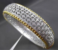 ESTATE WIDE 2.54CT DIAMOND 18K TWO TONE GOLD 3D FILIGREE BANGLE BRACELET E/F VVS