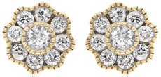 .53CT DIAMOND 14KT YELLOW GOLD 3D ROUND FLOWER FILIGREE MILGRAIN STUD EARRINGS