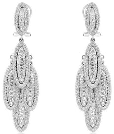2.16CT DIAMOND 14KT WHITE GOLD 3D MULTI OVAL PAVE FUN CLIP ON HANGING EARRINGS