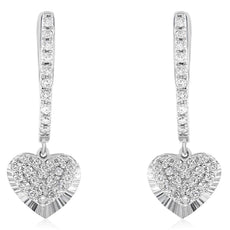 ESTATE .34CT DIAMOND 14KT WHITE GOLD 3D CLUSTER HEART HANGING EARRINGS