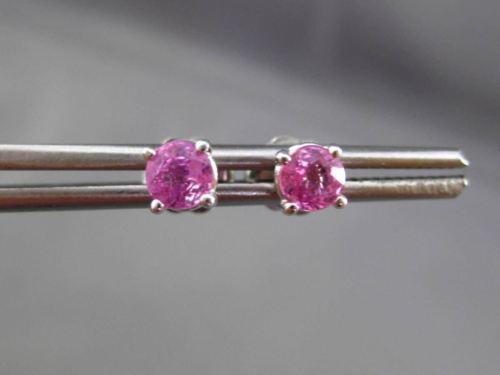 ESTATE .45CT AAA ROUND PINK SAPPHIRE 14K WHITE GOLD 4 PRONG STUD EARRINGS #17299