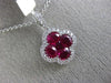 ESTATE 1.51CT DIAMOND & AAA RUBY 18KT WHITE GOLD 3D 4 LEAF CLOVER FLOWER PENDANT