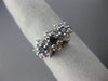 ESTATE WIDE .96CT WHITE & BLUE DIAMOND 14KT WHITE GOLD 3 STONE FLOWER LOVE RING