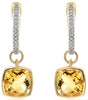 2.91CT DIAMOND & AAA  CUSHION CUT CITRINE 14KT YELLOW GOLD 3D HANGING EARRINGS