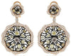 LARGE 11.99CT MULTI COLOR DIAMOND 18KT ROSE GOLD FLOWER CLIP ON HANGING EARRINGS