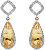 4.09CT DIAMOND & AAA CITRINE 14KT WHITE GOLD TEAR DROP SQUARE HANGING EARRINGS