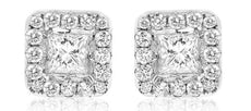.88CT DIAMOND 14KT WHITE GOLD ROUND & PRINCESS SQUARE HALO CLASSIC STUD EARRINGS
