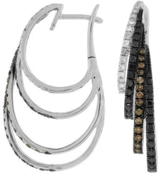 ESTATE LARGE 1.95CT WHITE & CHOCOLATE FANCY DIAMOND 14KT WHITE GOLD FUN EARRINGS