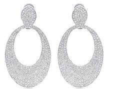ESTATE LARGE 3.62CT DIAMOND 18KT WHITE GOLD 3D MULTI ROW OVAL HANGING EARRINGS