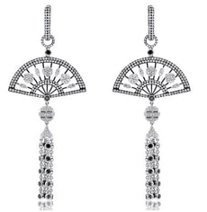 EXTRA LARGE 7.19CT WHITE & BLACK DIAMOND 18K WHITE & BLACK GOLD HANGING EARRINGS