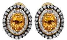 3.44CT DIAMOND & AAA CITRINE 14KT YELLOW GOLD OVAL DOUBLE HALO CLIP ON EARRINGS