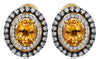 3.44CT DIAMOND & AAA CITRINE 14KT YELLOW GOLD OVAL DOUBLE HALO CLIP ON EARRINGS
