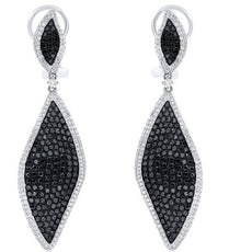 LARGE 4.08CT WHITE & BLACK DIAMOND 18K WHITE & BLACK GOLD LEAF HANGING EARRINGS