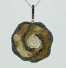 ESTATE 1.06CT WHITE & BLACK DIAMOND 14K YELLOW GOLD FLOWER ROSE FLOATING PENDANT