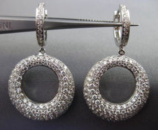 ESTATE LARGE 3.0CT DIAMOND 18KT WHITE GOLD HUGGIE CIRCULAR PAVE HANGING EARRINGS