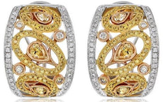 WIDE .86CT WHITE & FANCY YELLOW DIAMOND 18KT TRI COLOR GOLD 3D HANGING EARRINGS