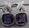 ESTATE 8.36CT DIAMOND & AMETHYST 18KT WHITE GOLD 3D SQUARE " X " DROP EARRINGS