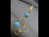 ESTATE LARGE .38CT DIAMOND & TURQUOISE 14KT YELLOW GOLD 4 LEAF CLOVER EARRINGS