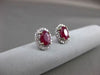 ESTATE 2.41CT DIAMOND & AAA RUBY 14KT WHITE GOLD 3D OVAL HALO STUD EARRINGS