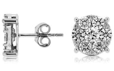 ESTATE LARGE 2CT DIAMOND 14KT WHITE GOLD 3D CLASSIC ROUND CLUSTER STUD EARRINGS