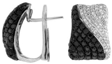 ESTATE WIDE 2.52CT WHITE & BLACK DIAMOND 14KT WHITE GOLD 3D CLIP ON EARRINGS