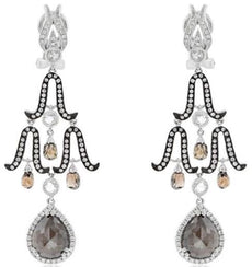 EXTRA LARGE 7.33CT MULTI COLOR DIAMOND 18K WHITE GOLD TEAR DROP HANGING EARRINGS