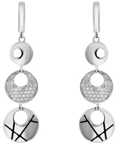 ESTATE .65CT DIAMOND 18K WHITE GOLD 3D CLUSTER CIRCULAR JOURNEY HANGING EARRINGS