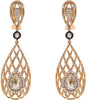 4.5CT WHITE & ROSE CUT DIAMOND 18K ROSE GOLD FILIGREE TEAR DROP HANGING EARRINGS