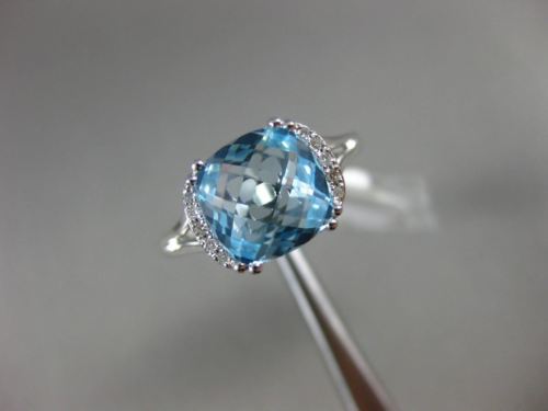 ESTATE 2.10CT DIAMOND & AAA BLUE TOPAZ 14KT WHITE GOLD FILIGREE SQUARE FUN RING