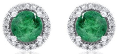 1.92CT DIAMOND & AAA EMERALD 18KT WHITE GOLD 3D ROUND CLASSIC HALO STUD EARRINGS