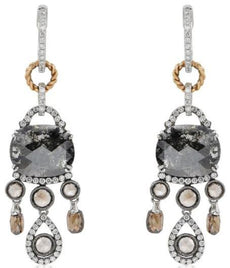 EXTRA LARGE 16.86CT WHITE & MOCHA DIAMOND 18K WHITE & ROSE GOLD HANGING EARRINGS