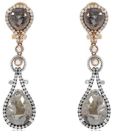 EXTRA LARGE 13.02CT WHITE & MOCHA DIAMOND 18K WHITE & ROSE GOLD HANGING EARRINGS