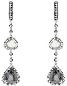 LARGE 13.41CT WHITE & MOCHA DIAMOND 18KT WHITE GOLD 3D TRILLION HANGING EARRINGS