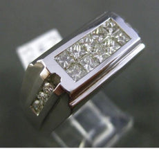 ESTATE WIDE 1.40CT DIAMOND ROUND & PRINCESS 18K WHITE GOLD RECTANGULAR MENS RING