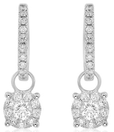 ESTATE .89CT DIAMOND 14KT WHITE GOLD 3D CLUSTER FLOWER FUN HANGING EARRINGS