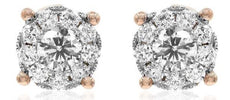 ESTATE .39CT DIAMOND 14K ROSE GOLD 3D CLASSIC SOLITAIRE FLOWER FUN STUD EARRINGS