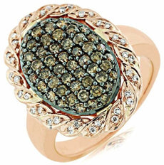1.15CT WHITE & CHOCOLATE FANCY DIAMOND 14KT ROSE GOLD 3D OVAL ANNIVERSARY RING
