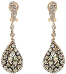 EXTRA LARGE 7.57CT MULTI COLOR DIAMOND 18K ROSE GOLD 3D CLUSTER HANGING EARRINGS