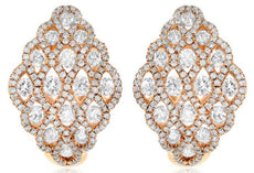 LARGE 3.34CT DIAMOND 18KT ROSE GOLD 3D ROUND FLOWER INFINITY CLIP ON EARRINGS